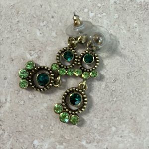 Green stone gold metal drop post Earrings